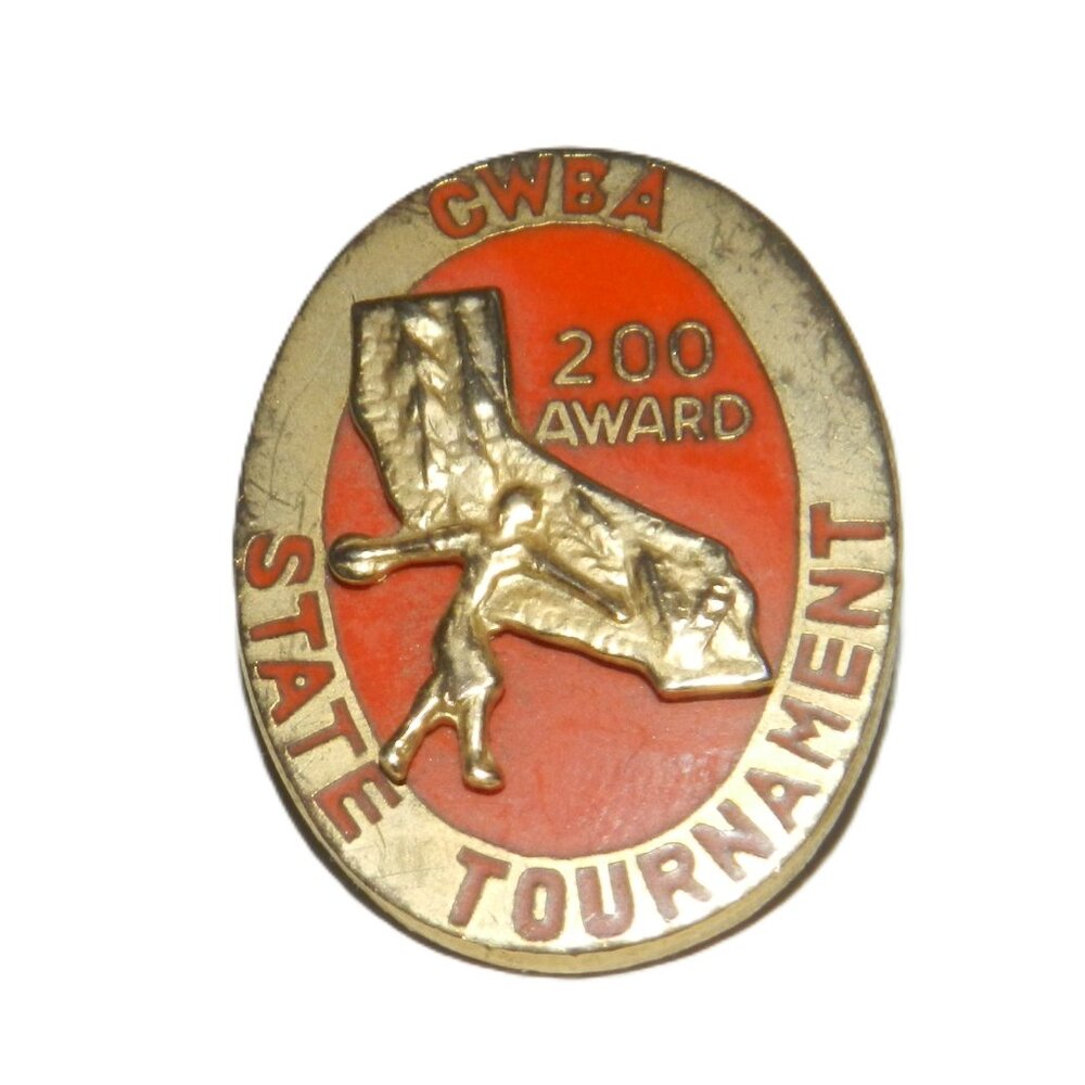 Vintage CWBA Bowling Lapel Pin O.C.  1969, 200 Award Enamel, Gold Metal Rare!
